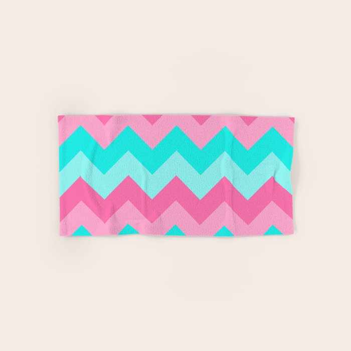 Hot Pink Turquoise Aqua Blue Chevron Zigzag Pattern Print Bath Towel Gallery Image 1