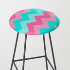 Hot Pink Turquoise Aqua Blue Chevron Zigzag Pattern Print Stool Gallery Image 2