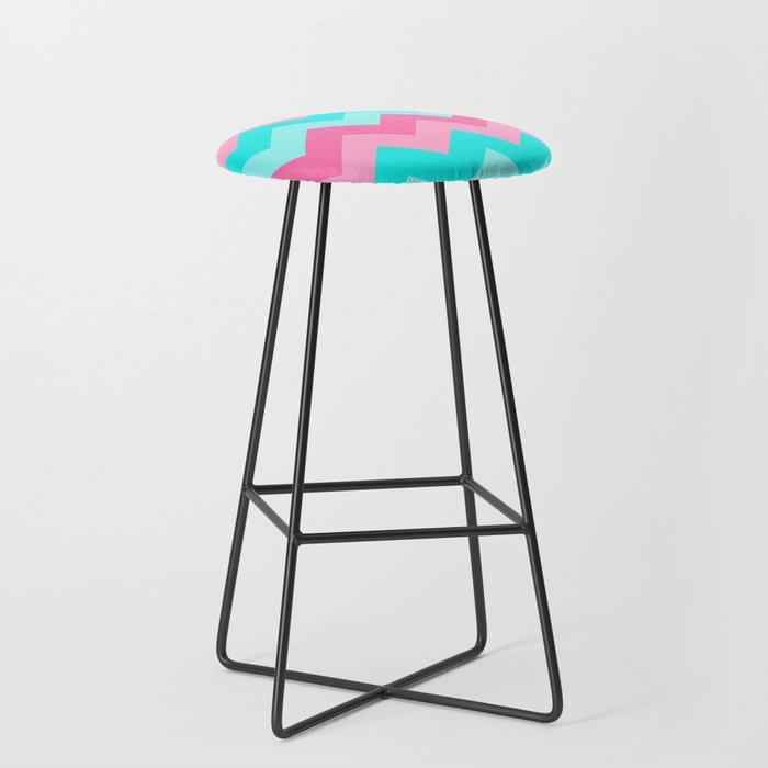 Hot Pink Turquoise Aqua Blue Chevron Zigzag Pattern Print Stool Gallery Image 1