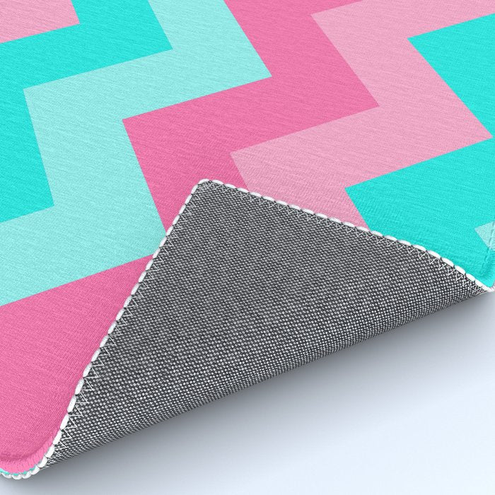 Hot Pink Turquoise Aqua Blue Chevron Zigzag Pattern Print Rug Gallery Image 4