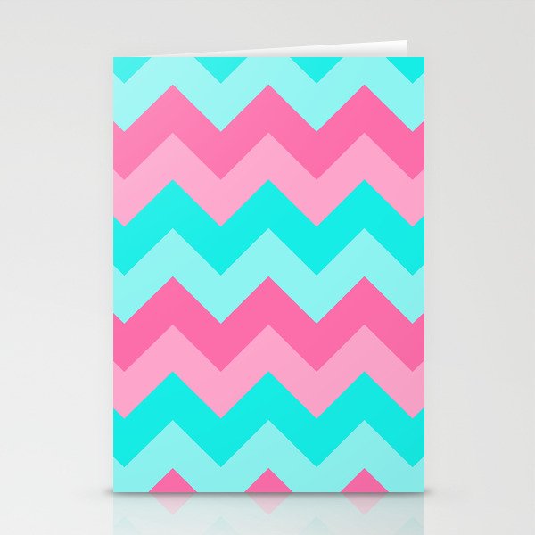 Hot Pink Turquoise Aqua Blue Chevron Zigzag Pattern Print Stationery Card Gallery Image 2