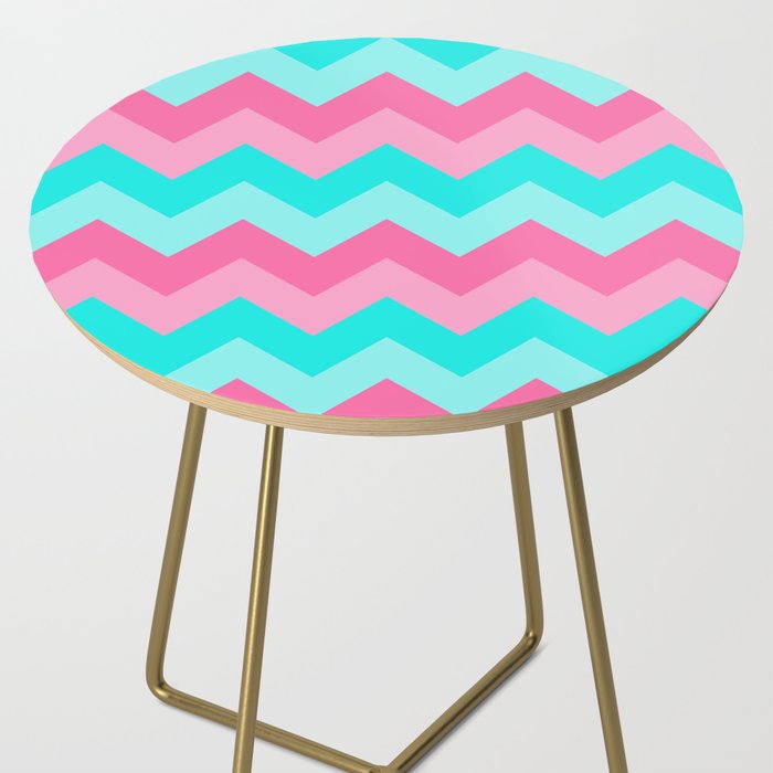 Hot Pink Turquoise Aqua Blue Chevron Zigzag Pattern Print Side Table Gallery Image 2