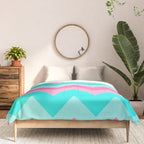Hot Pink Turquoise Aqua Blue Chevron Zigzag Pattern Print Comforter Gallery Image 3
