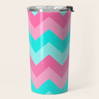 Hot Pink Turquoise Aqua Blue Chevron Zigzag Pattern Print Travel Mug Gallery Image 2