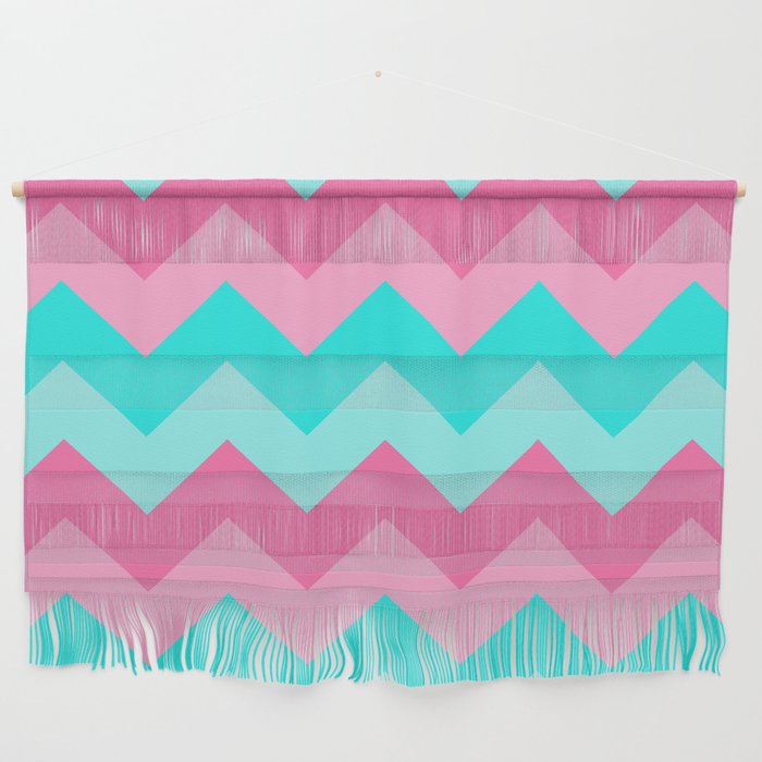 Hot Pink Turquoise Aqua Blue Chevron Zigzag Pattern Print Wall Hanging
