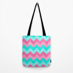 Hot Pink Turquoise Aqua Blue Chevron Zigzag Pattern Print Tote Bag Gallery Image 2