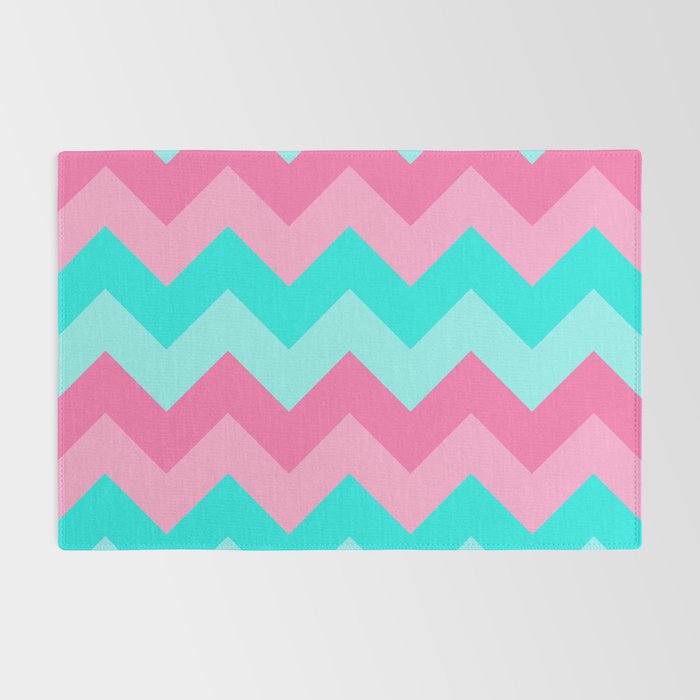 Hot Pink Turquoise Aqua Blue Chevron Zigzag Pattern Print Rug Gallery Image 2