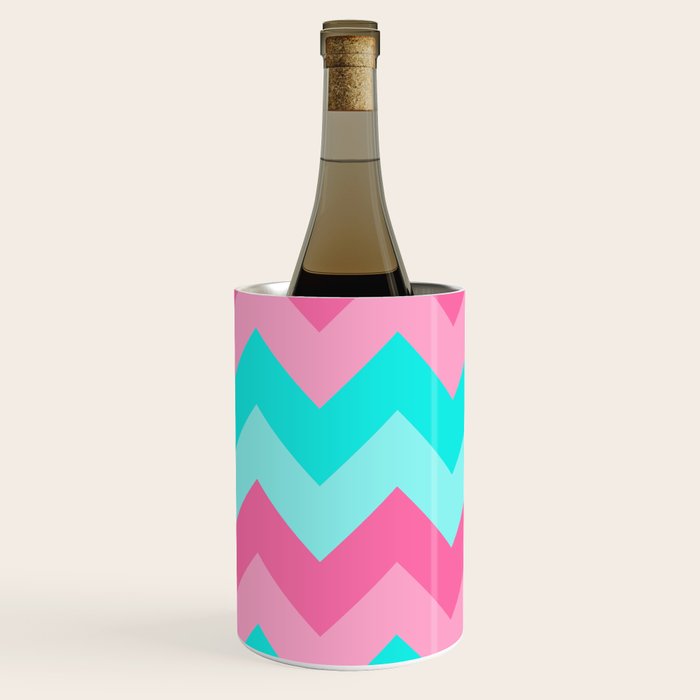 Hot Pink Turquoise Aqua Blue Chevron Zigzag Pattern Print Wine Chiller Gallery Image 2