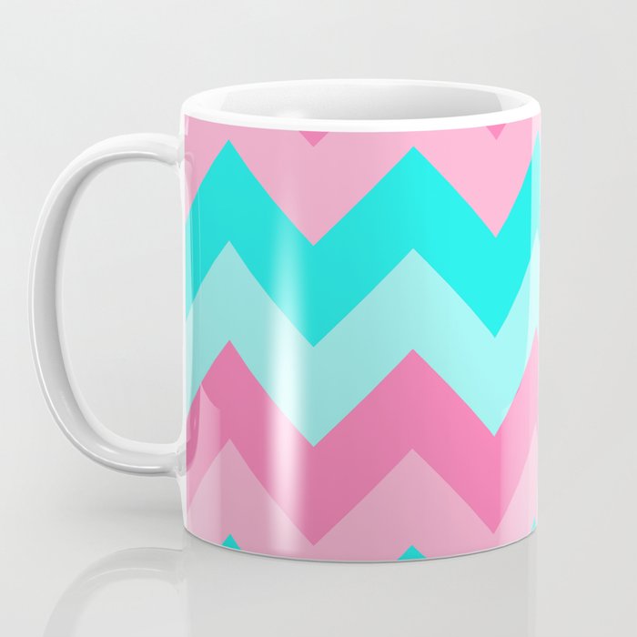 Hot Pink Turquoise Aqua Blue Chevron Zigzag Pattern Print Coffee Mug Gallery Image 3