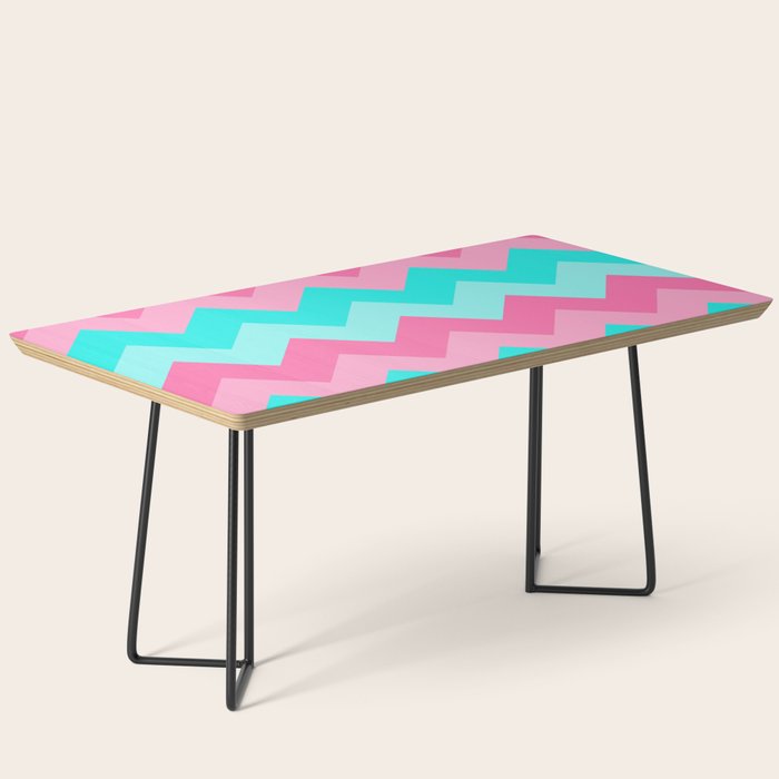 Hot Pink Turquoise Aqua Blue Chevron Zigzag Pattern Print Coffee Table Gallery Image 1