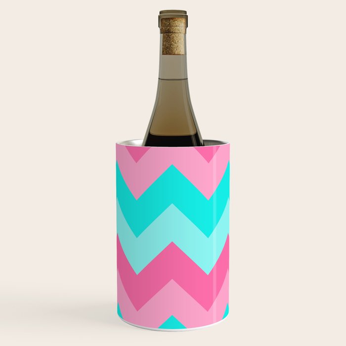 Hot Pink Turquoise Aqua Blue Chevron Zigzag Pattern Print Wine Chiller Gallery Image 1
