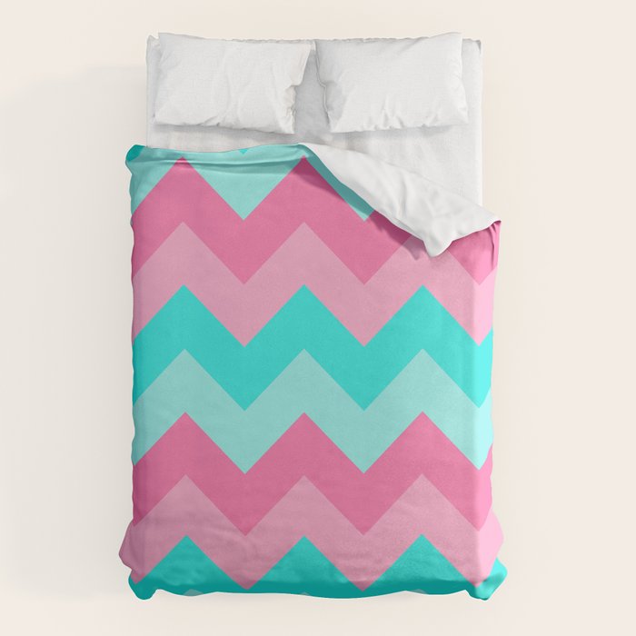 Hot Pink Turquoise Aqua Blue Chevron Zigzag Pattern Print Duvet Cover Gallery Image 6
