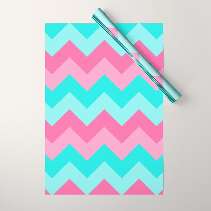 Hot Pink Turquoise Aqua Blue Chevron Zigzag Pattern Print Wrapping Paper Gallery Image 1