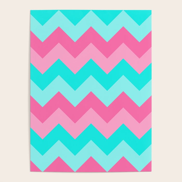 Hot Pink Turquoise Aqua Blue Chevron Zigzag Pattern Print Poster Gallery Image 1