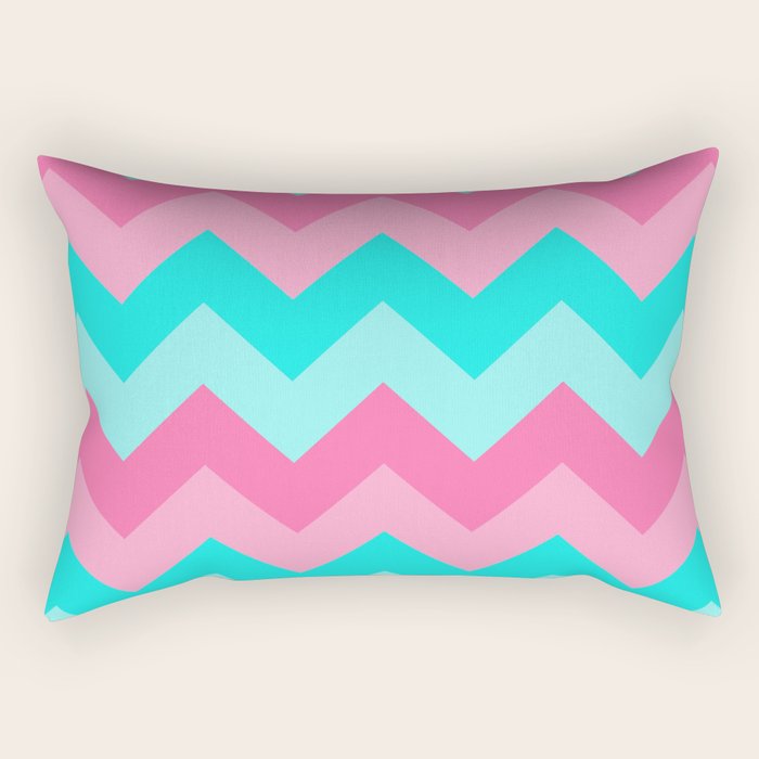 Hot Pink Turquoise Aqua Blue Chevron Zigzag Pattern Print Rectangular Pillow Gallery Image 2