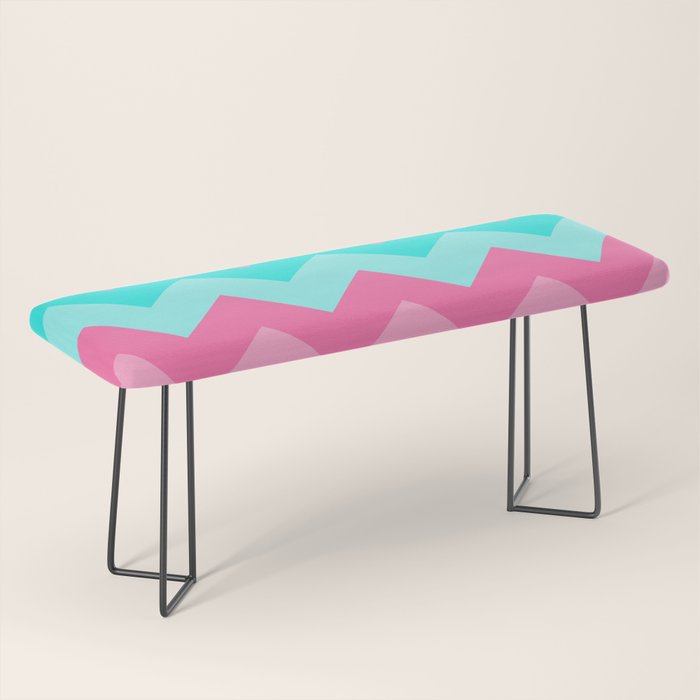 Hot Pink Turquoise Aqua Blue Chevron Zigzag Pattern Print Bench Gallery Image 1