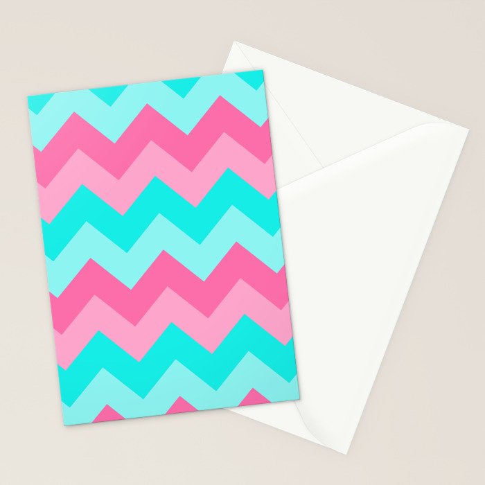 Hot Pink Turquoise Aqua Blue Chevron Zigzag Pattern Print Stationery Card Gallery Image 2