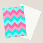 Hot Pink Turquoise Aqua Blue Chevron Zigzag Pattern Print Stationery Card Gallery Image 2
