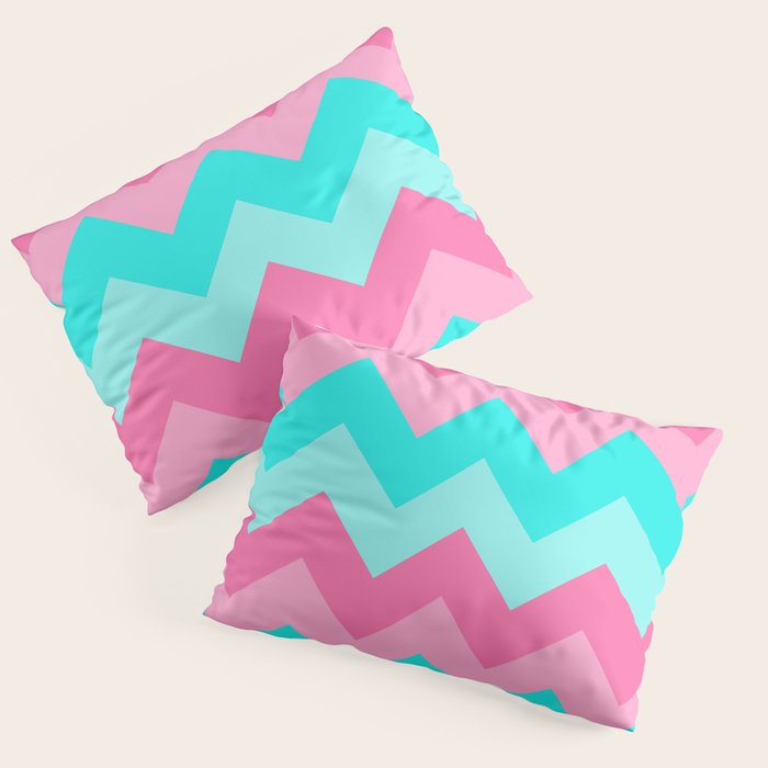 Hot Pink Turquoise Aqua Blue Chevron Zigzag Pattern Print Pillow Sham Gallery Image 3