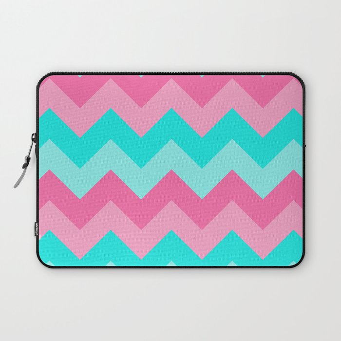 Hot Pink Turquoise Aqua Blue Chevron Zigzag Pattern Print Laptop Sleeve Gallery Image 1