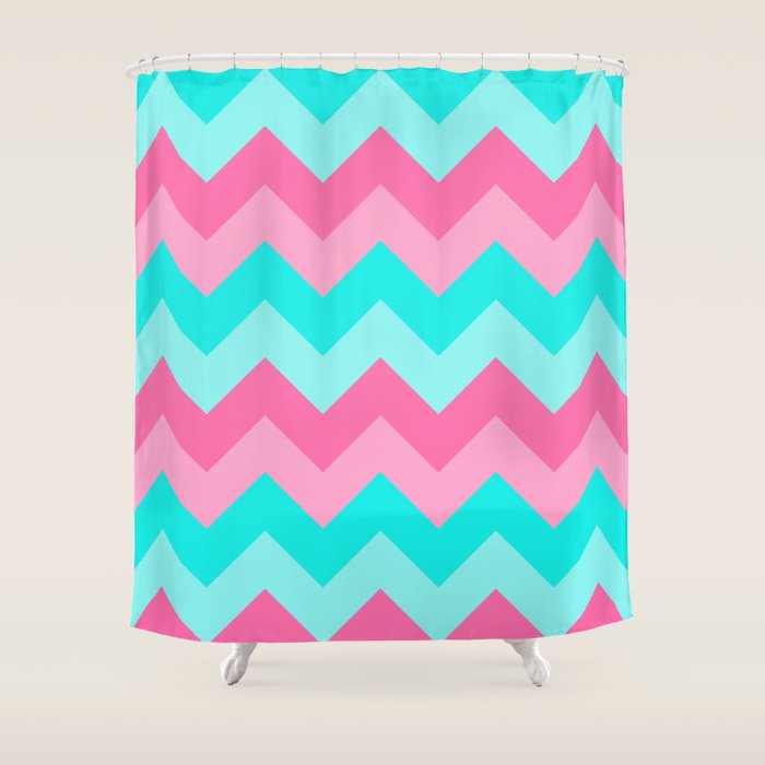 Hot Pink Turquoise Aqua Blue Chevron Zigzag Pattern Print Shower Curtain Gallery Image 1