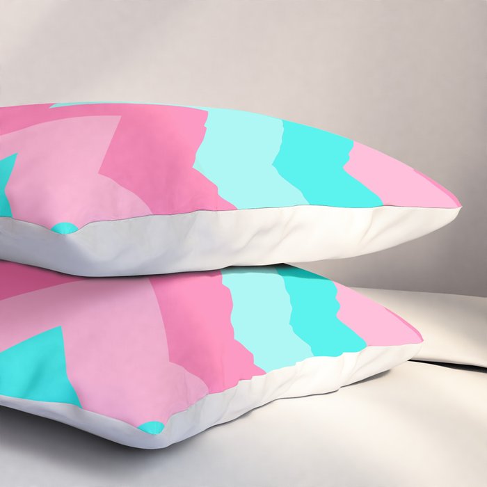 Hot Pink Turquoise Aqua Blue Chevron Zigzag Pattern Print Pillow Sham Gallery Image 3