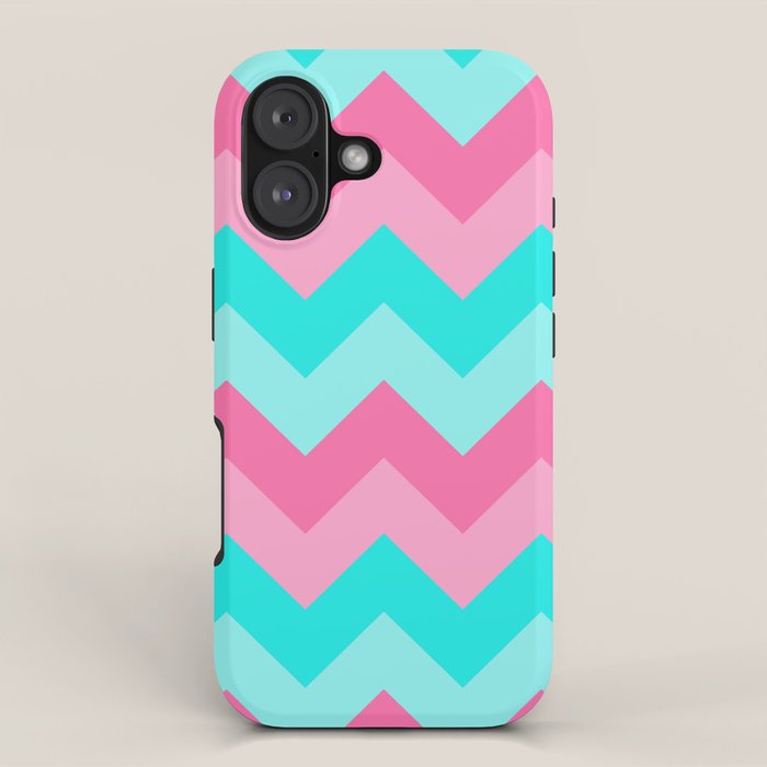 Hot Pink Turquoise Aqua Blue Chevron Zigzag Pattern Print iPhone Case Gallery Image 1
