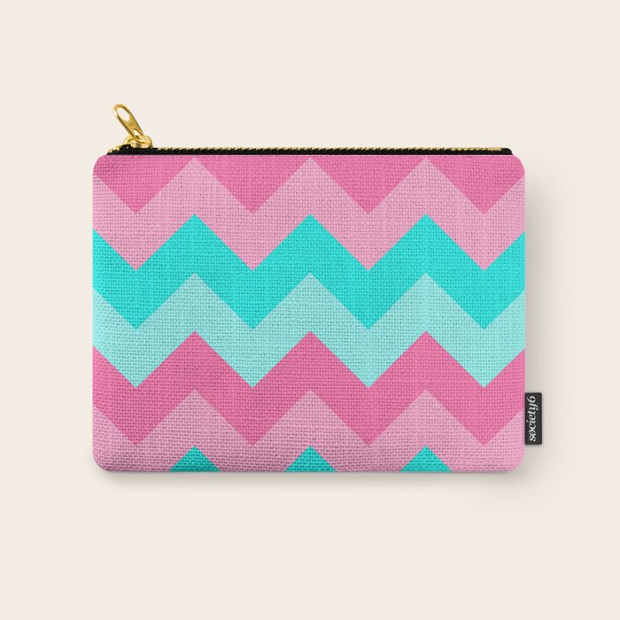 Hot Pink Turquoise Aqua Blue Chevron Zigzag Pattern Print Carry All Pouch Gallery Image 1