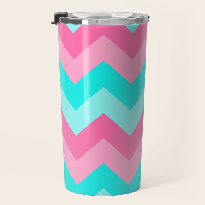 Hot Pink Turquoise Aqua Blue Chevron Zigzag Pattern Print Travel Mug Gallery Image 3