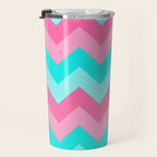 Hot Pink Turquoise Aqua Blue Chevron Zigzag Pattern Print Travel Mug Gallery Image 3