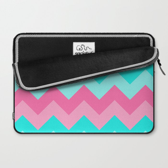 Hot Pink Turquoise Aqua Blue Chevron Zigzag Pattern Print Laptop Sleeve Gallery Image 2