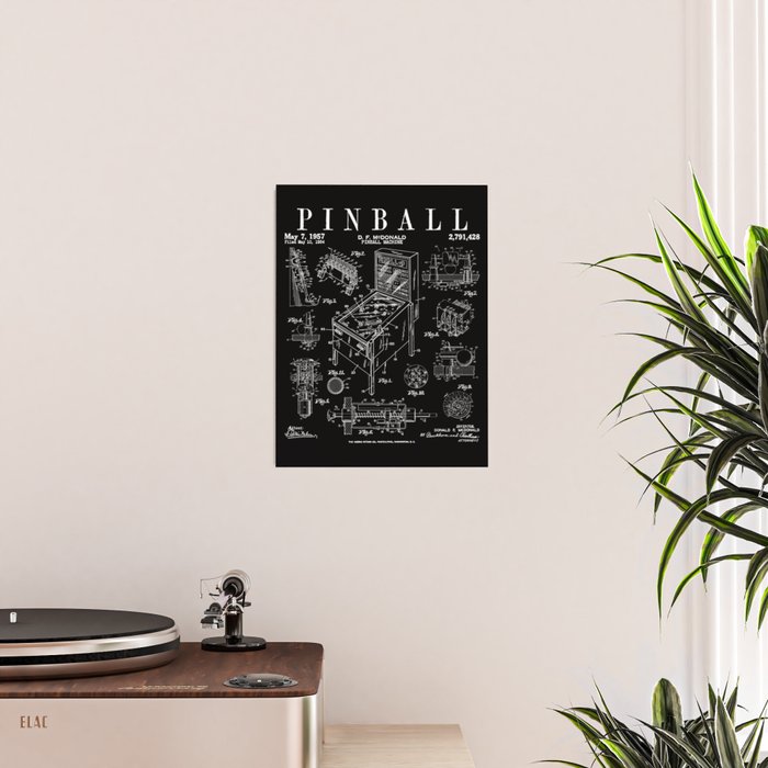 Pinball Arcade Gaming Machine Vintage Gamer Patent Print Poster Gallery Image 2