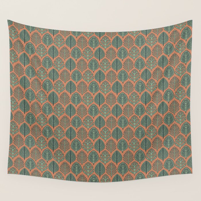 Tropical Fronds . Terracotta Wall Tapestry Gallery Image 4