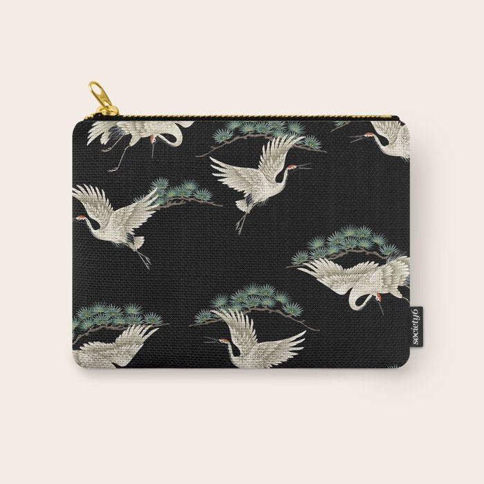 Asian Crane on Black Japanese Woodblock Art Carry All Pouch Gallery Image 1