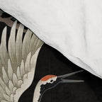 Asian Crane on Black Japanese Woodblock Art Comforter Gallery Image 4