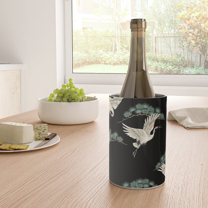 Asian Crane on Black Japanese Woodblock Art Wine Chiller Gallery Image 4