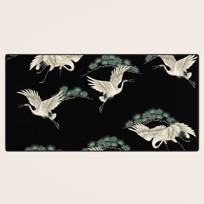 Asian Crane on Black Japanese Woodblock Art Desk Mat Gallery Image 3