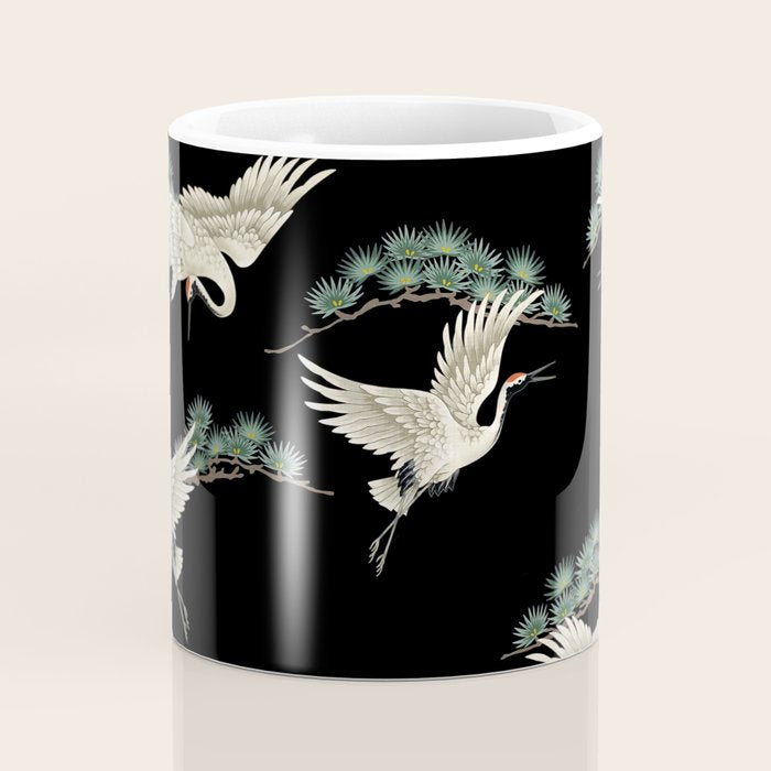 Asian Crane on Black Japanese Woodblock Art Coffee Mug Gallery Image 4