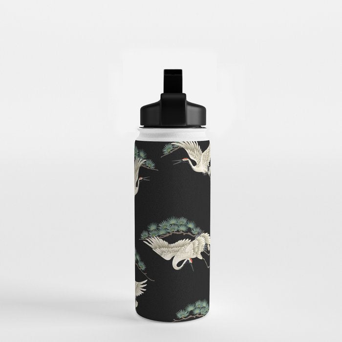 Asian Crane on Black Japanese Woodblock Art Water Bottle Gallery Image 2