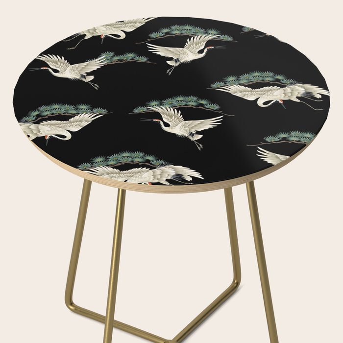 Asian Crane on Black Japanese Woodblock Art Side Table Gallery Image 2