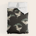 Asian Crane on Black Japanese Woodblock Art Comforter Gallery Image 6