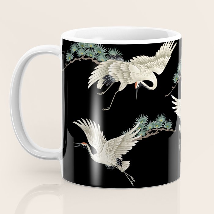 Asian Crane on Black Japanese Woodblock Art Coffee Mug Gallery Image 3