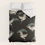 Asian Crane on Black Japanese Woodblock Art Duvet Cover Gallery Image 6