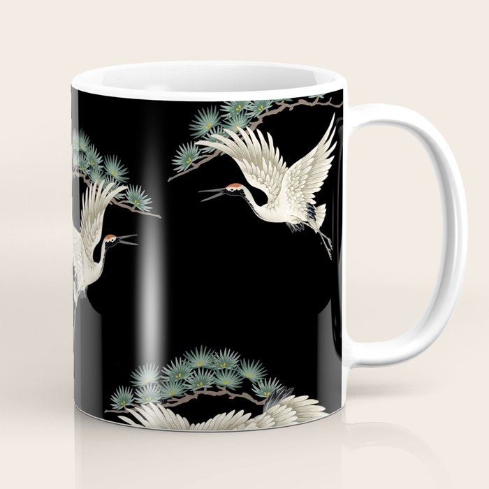 Asian Crane on Black Japanese Woodblock Art Coffee Mug Gallery Image 1