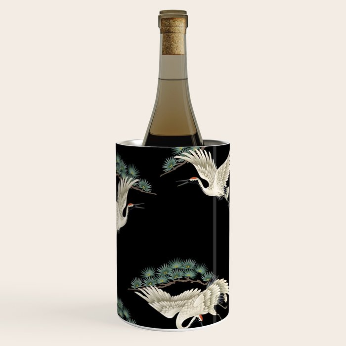 Asian Crane on Black Japanese Woodblock Art Wine Chiller Gallery Image 3