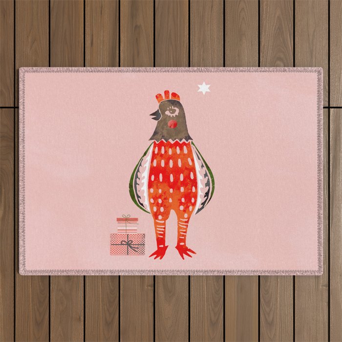 Christmas Chicken - illustration Outdoor Rug Gallery Image 1
