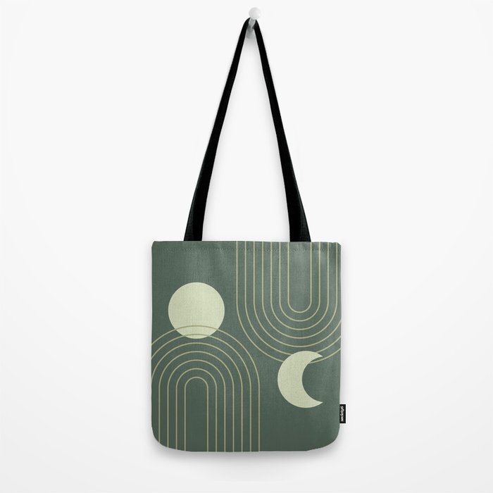 Mid Century Modern Geometric 126 in Forest Green Shades (Rainbow and Sun Abstraction) Tote Bag Gallery Image 2