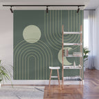 Mid Century Modern Geometric 126 in Forest Green Shades (Rainbow and Sun Abstraction) Wall Mural Gallery Image 1