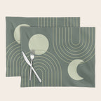 Mid Century Modern Geometric 126 in Forest Green Shades (Rainbow and Sun Abstraction) Placemat Gallery Image 1