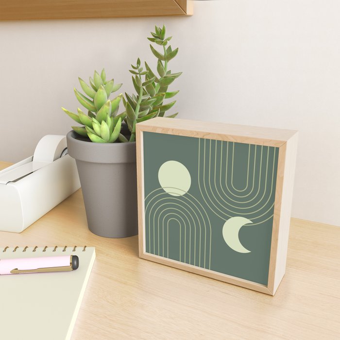 Mid Century Modern Geometric 126 in Forest Green Shades (Rainbow and Sun Abstraction) Mini Art Print Gallery Image 2